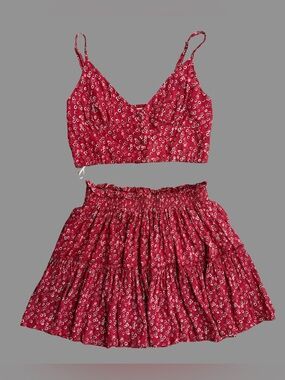 Princess Polly Red Mini Skirt Set W/Cropped Top US4